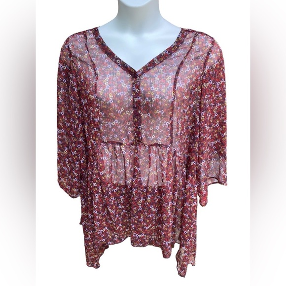 Blouse New Directions Taille L Rose - Broderie, Ourlet Déchiqueté, Style Tunique - Occasion Parfait état